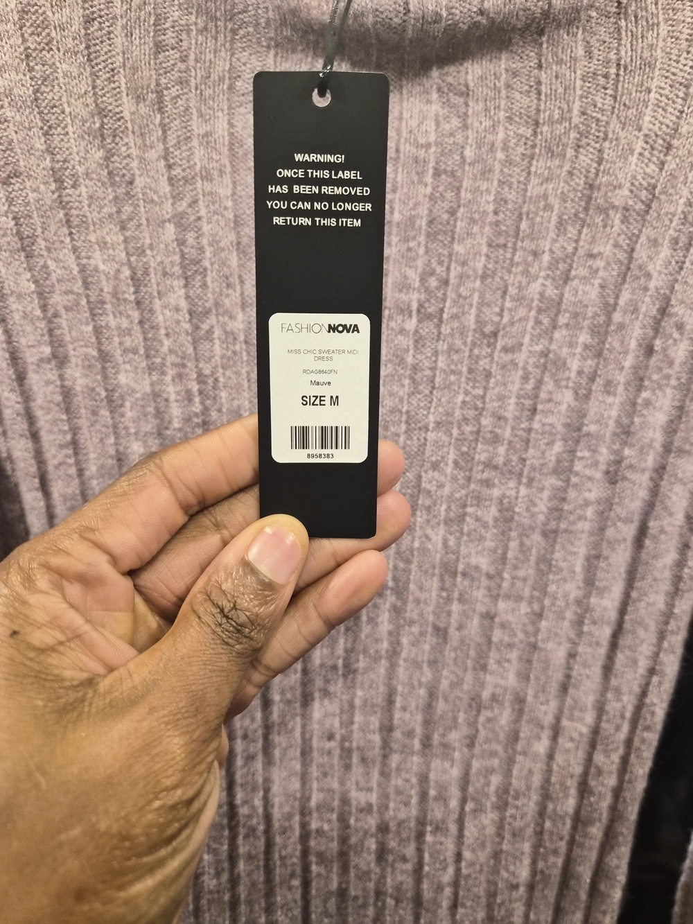 Fashion Nova Men’s Mauve Ribbed Sweater - Size M